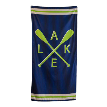Lake Oar Beach Towel Navy/Lime 34x70